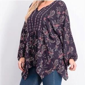 NEW Style & Co Blouse Women's Plus Size 2X Purple Grape Paisley Core Boho